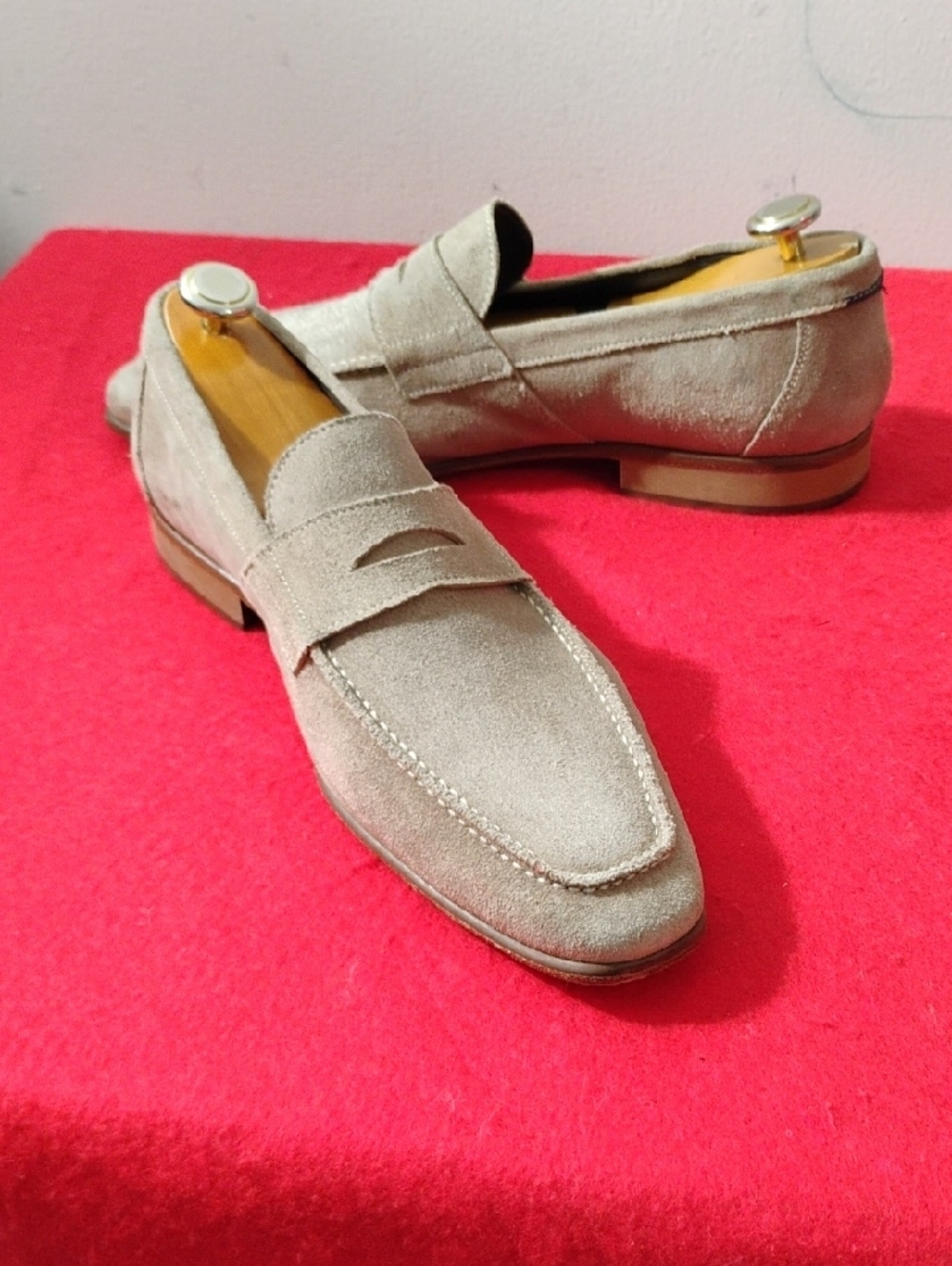Bruno Magli Men's Suede Penny Loafers in Beige - Picture 4 of 10